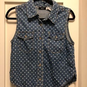 BDG Urban Outfitters Denim Polka Dot Collared Top